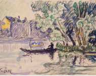 Signac Paul Fisherman in a Boat Near a Bank of the Seine  - Hermitage